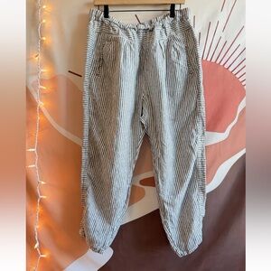 Hei Hei Anthropologie 100% Linen Blue Stripe Pull On Pants Joggers Women’s Sz M